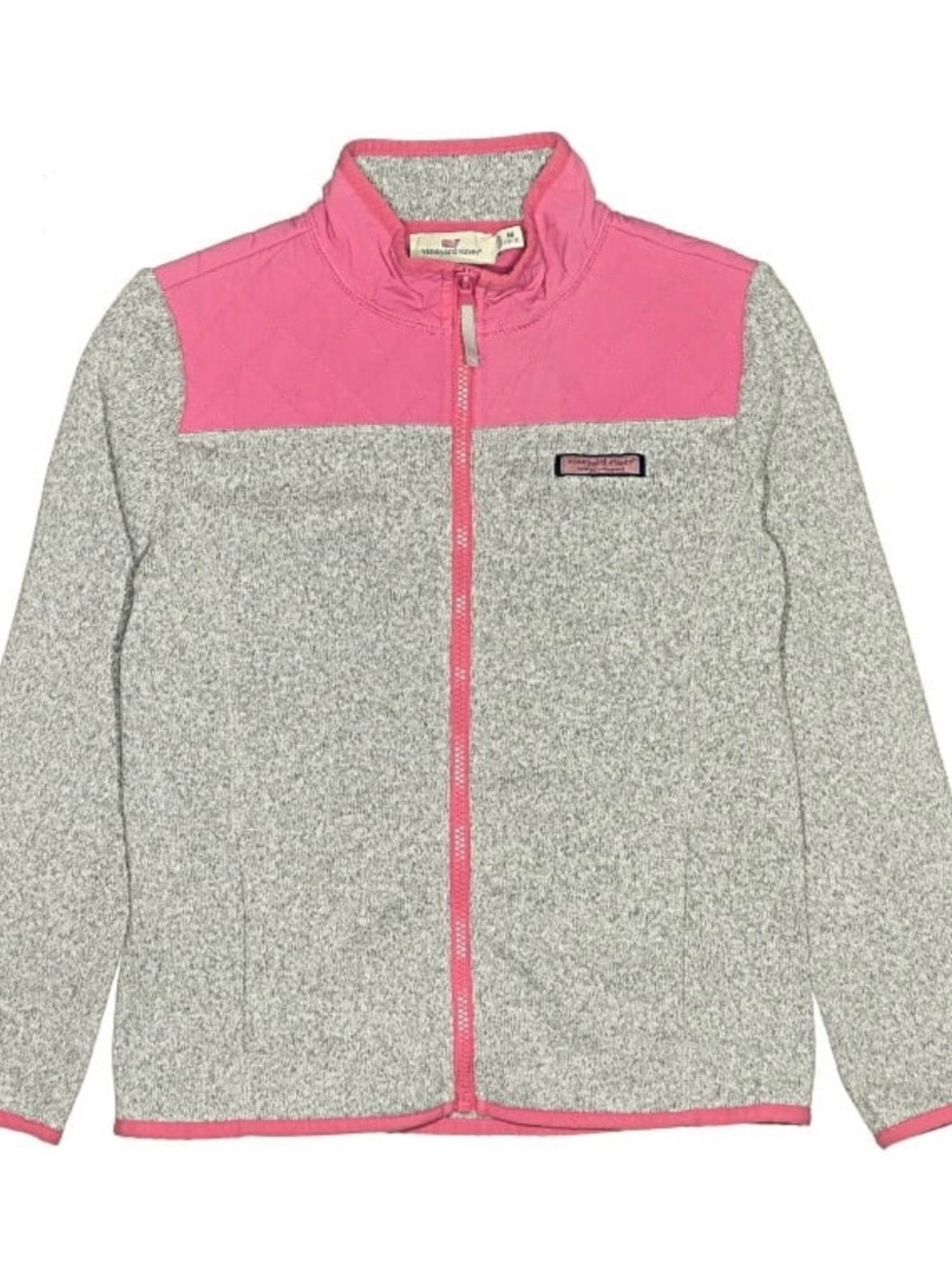 Vineyard Vines Girls Gray Fleece Jacket with Pink Trim